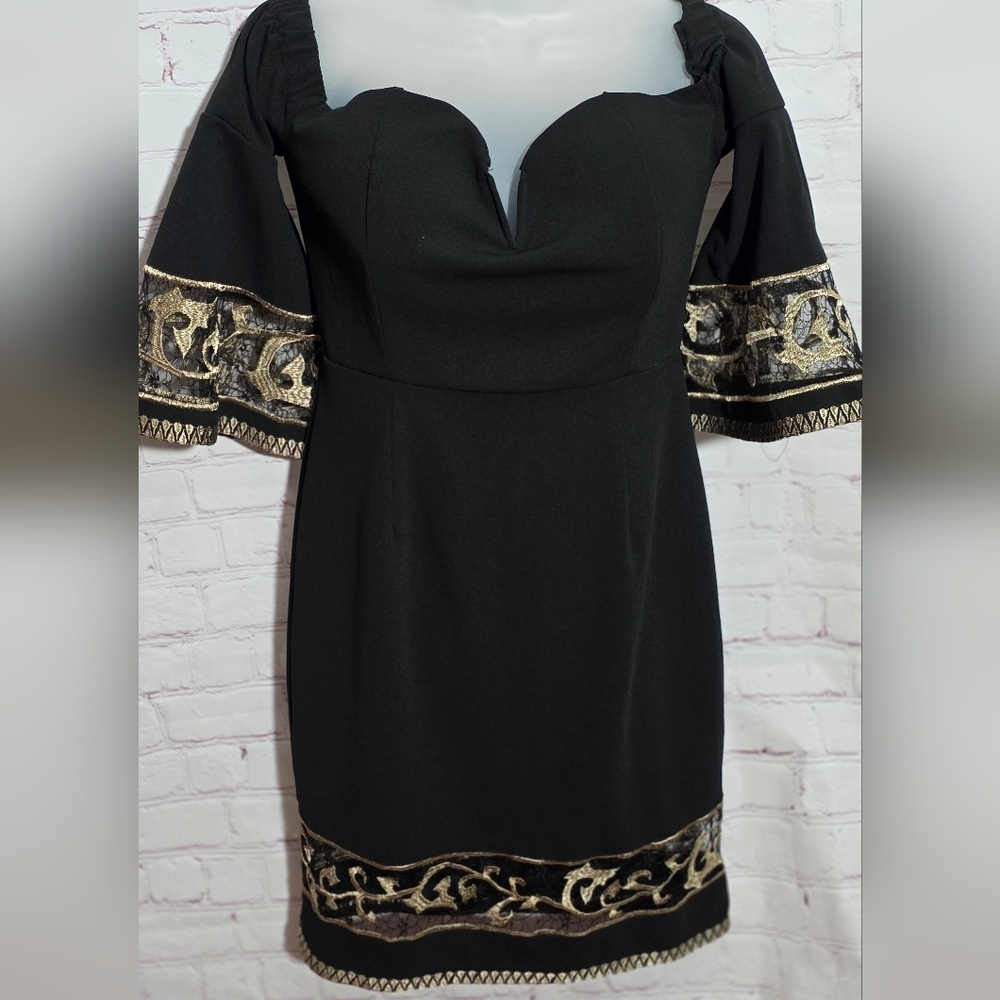 Soieblu Womens Sexy Gold Embroidery Date Night Dress Sz Medium New - Picture 2 of 7
